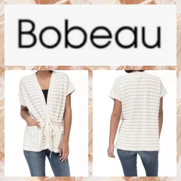Bobeau Patty Striped Draw-String Waist Cardigan - Picture 1 of 8